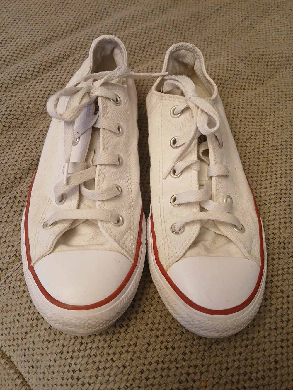 Converse All Star Classic White Kids Canvas Sneakers with Red Trim
